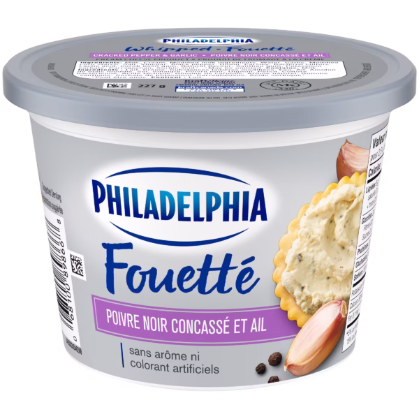 Fromage à la crème fouetté Philadelphia Poivre Concassé et Ail Kraft Heinz 227 g