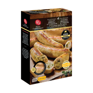 Saucisses Poulet, brocoli et cheddar Plaisirs Gastronomiques 375 g